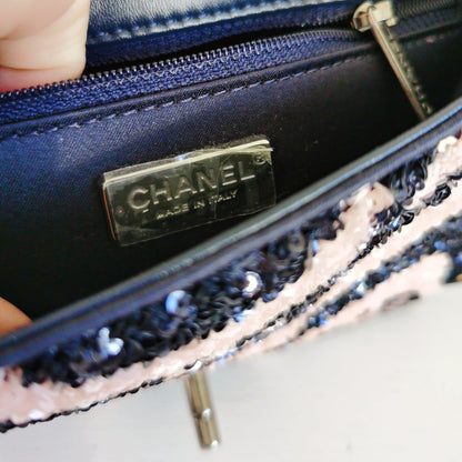 Chanel Navy & Pink Graffiti Sequins Flap Mini Bag