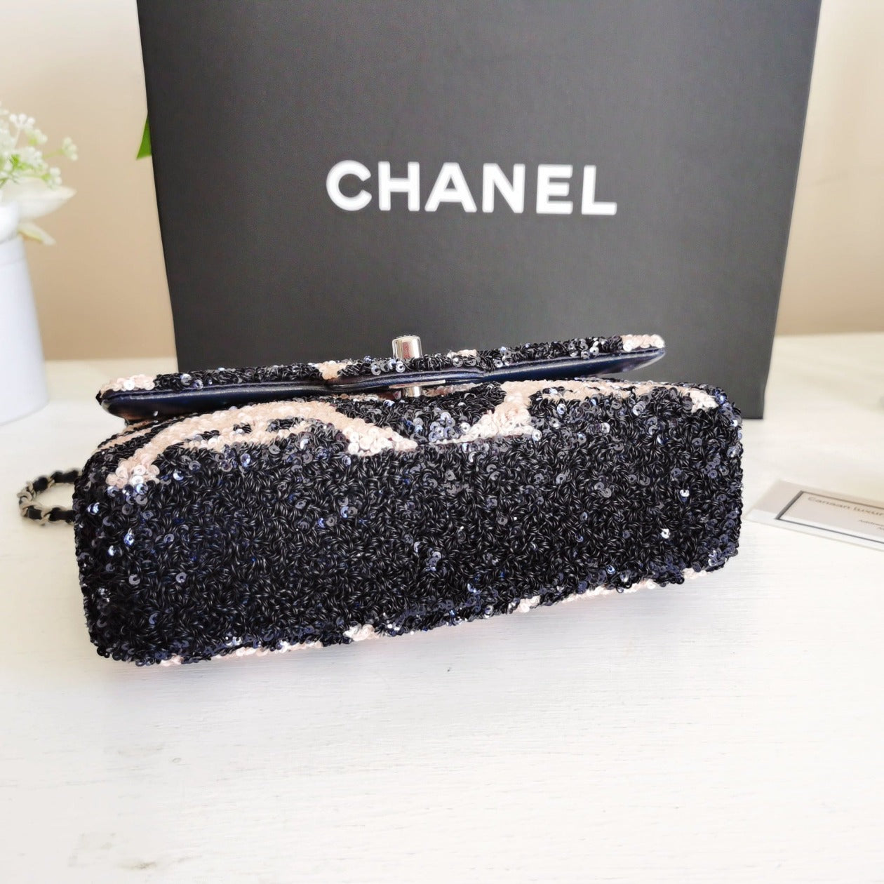 Chanel Navy & Pink Graffiti Sequins Flap Mini Bag