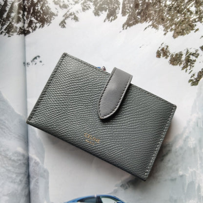 Celine Accordeon Card Holder In Grained Calfskin Grey