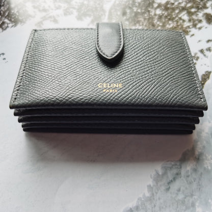 Celine Accordeon Card Holder In Grained Calfskin Grey