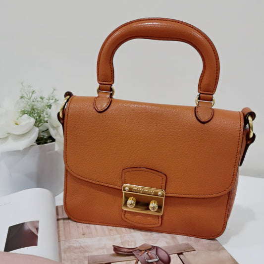 Miu Miu Orange Leather Madras Crossbody Bag