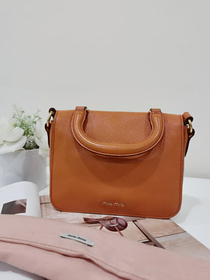 Miu Miu Orange Leather Madras Crossbody Bag