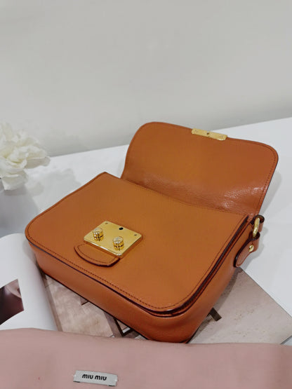 Miu Miu Orange Leather Madras Crossbody Bag