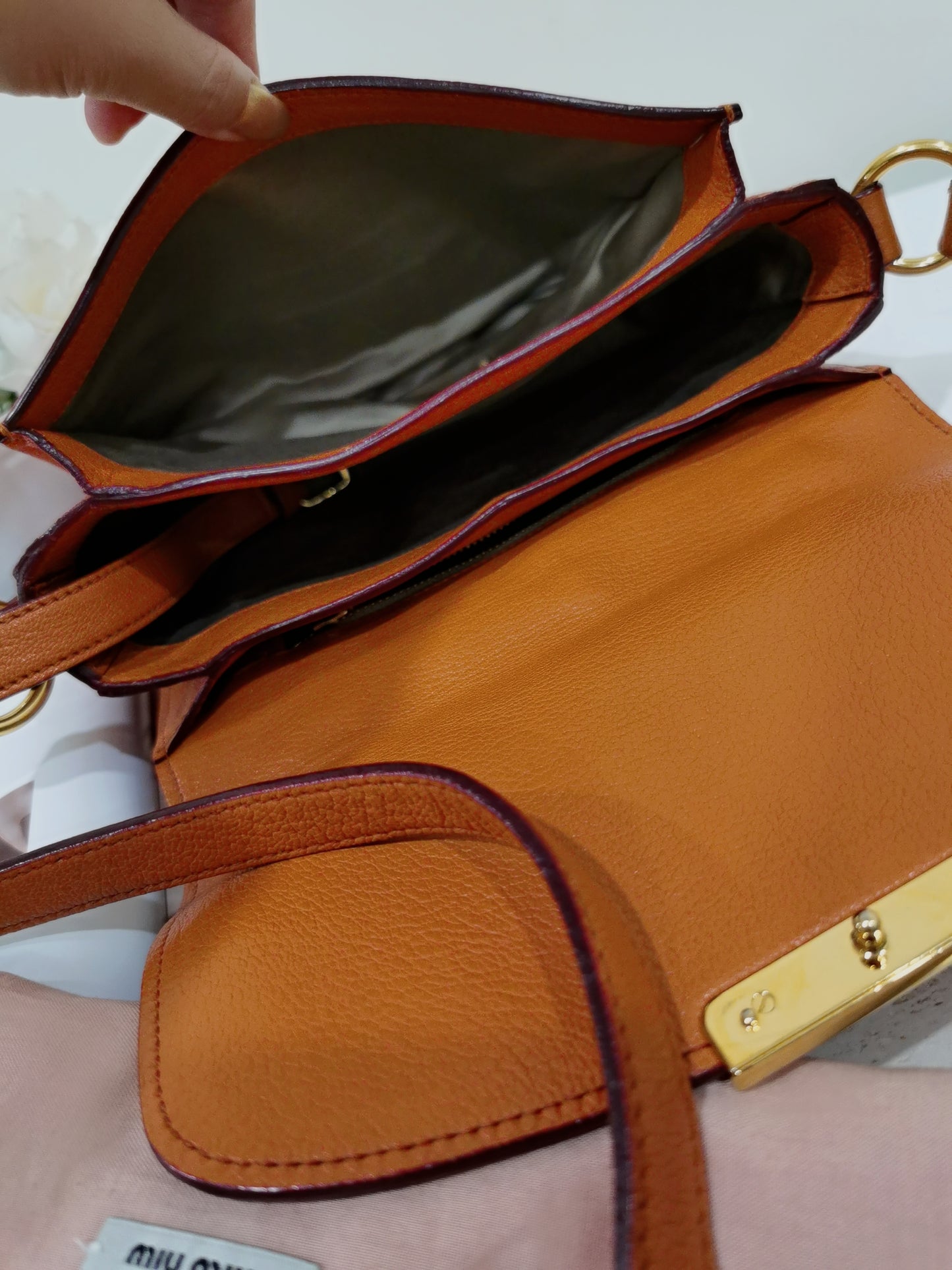 Miu Miu Orange Leather Madras Crossbody Bag