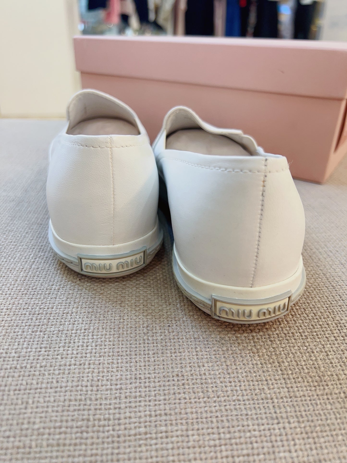 Miu Miu Pointed Metal Cap Toe Skate Leather Sneakers Shoes Size 37.5