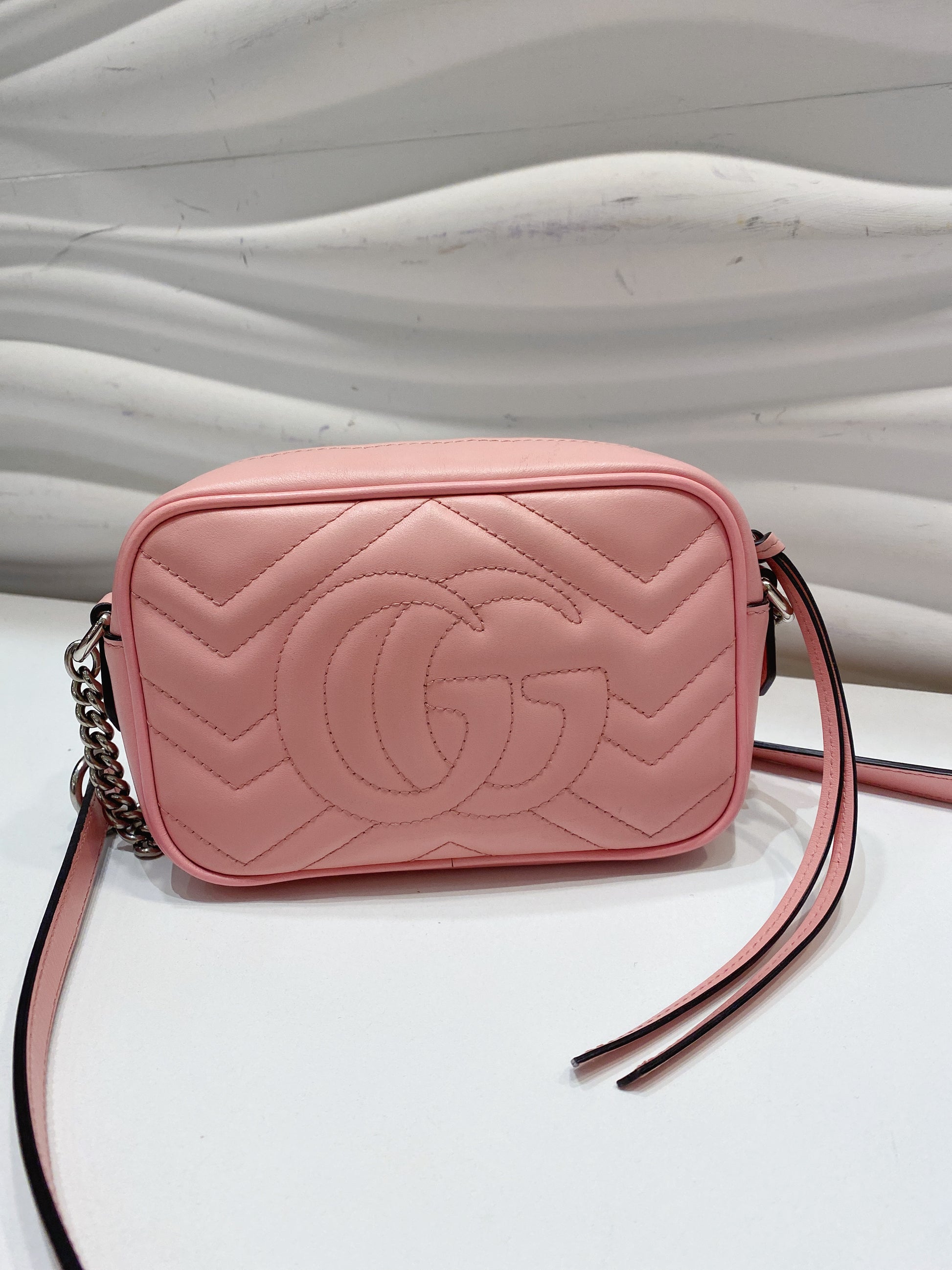Gucci Calfskin Matelasse Mini GG Marmont Chain Shoulder Bag Wild Rose - luxhub.ca