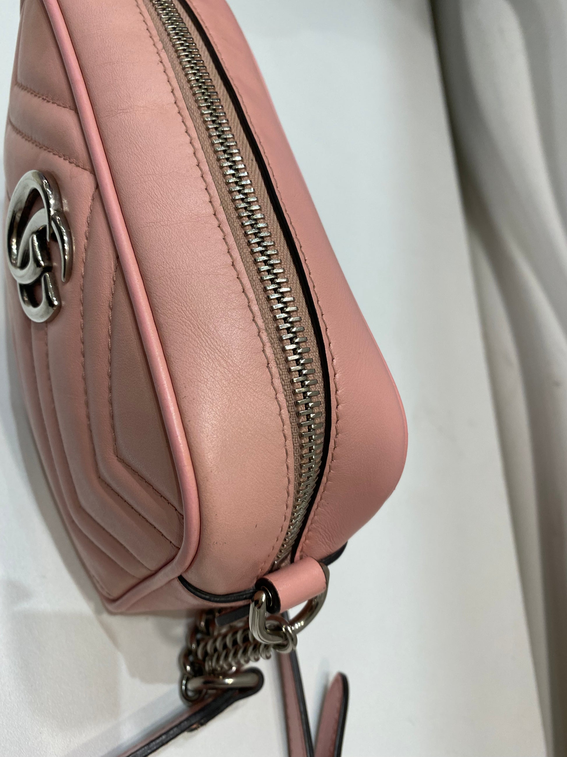 Gucci Calfskin Matelasse Mini GG Marmont Chain Shoulder Bag Wild Rose - luxhub.ca