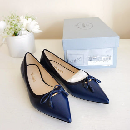 Prada Point-Toe Tassel Ballerina Flat, Navy Size36