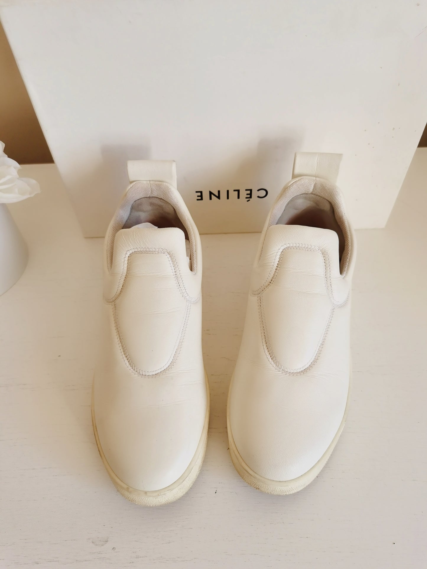 Celine White Leather Low Top Sneakers Size35