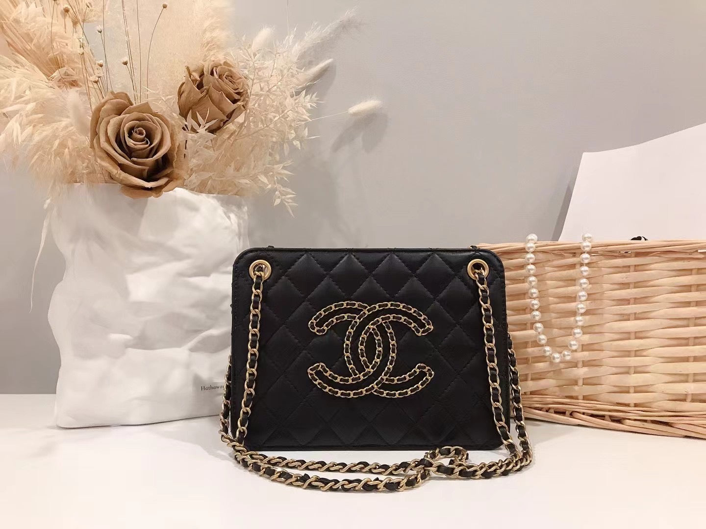 Chanel Calfskin Quilted CC Chain Accordion Tote Black Bag - luxhub.ca