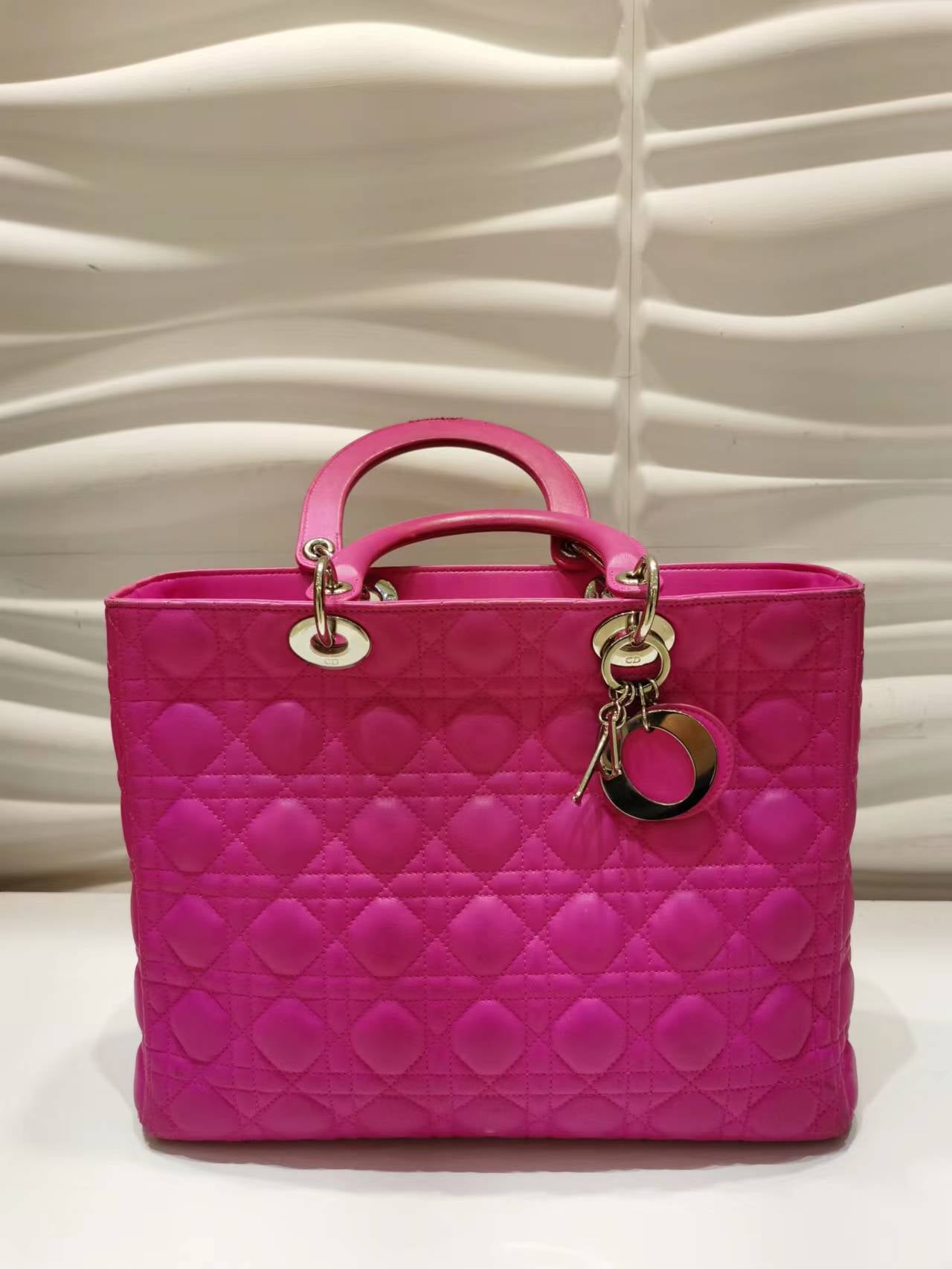 CHRISTIAN DIOR Lambskin Large Lady Dior Hot Pink - luxhub.ca