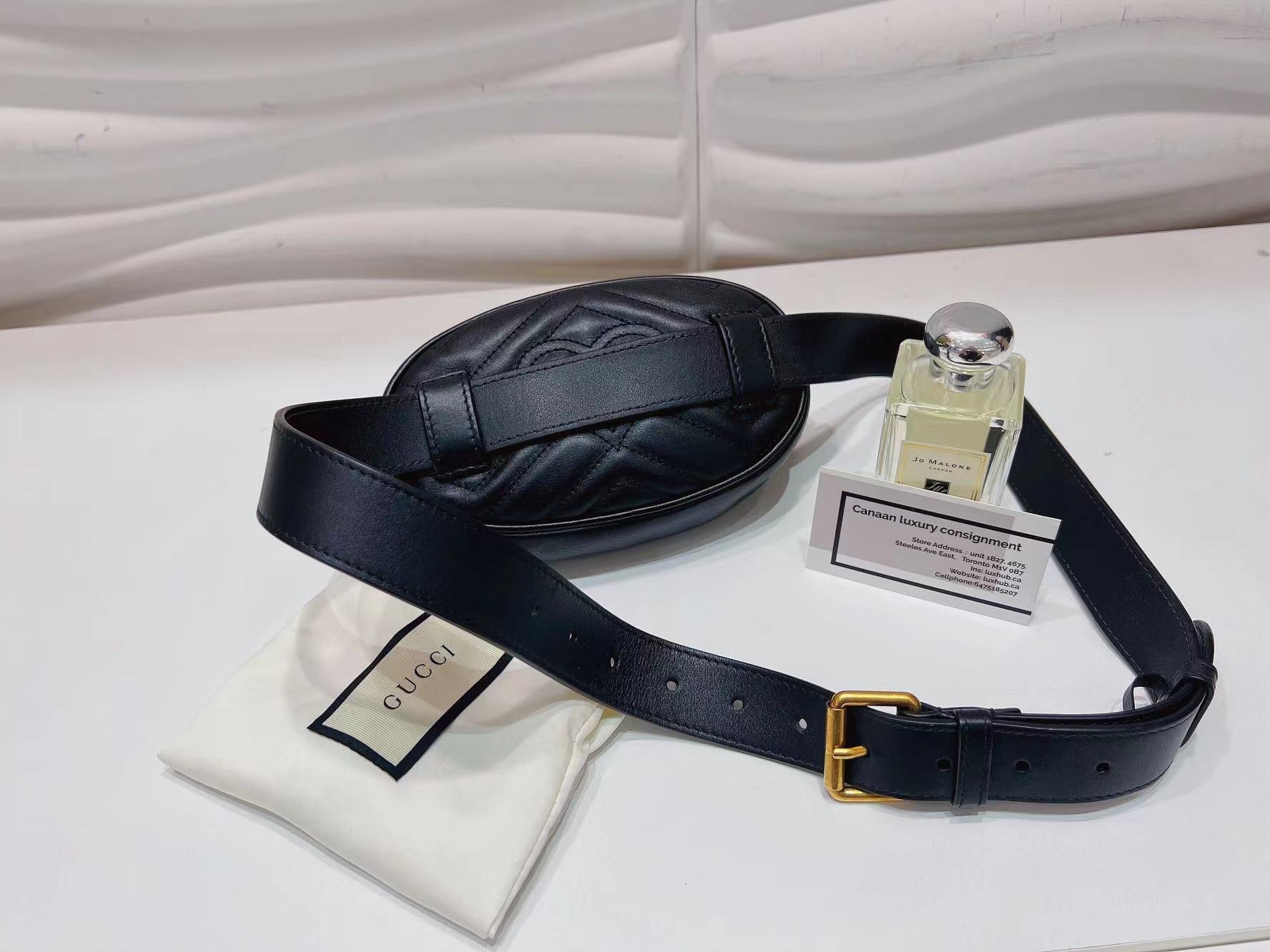 Gucci Calfskin Matelasse GG Marmont Belt Bag 85 38 Black - luxhub.ca