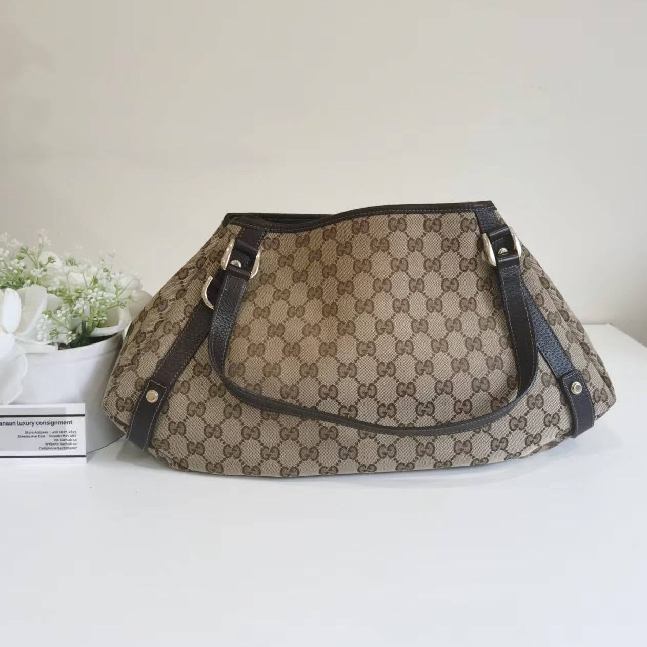 Gucci Abbey Beige Shoulder Bag Dark Brown