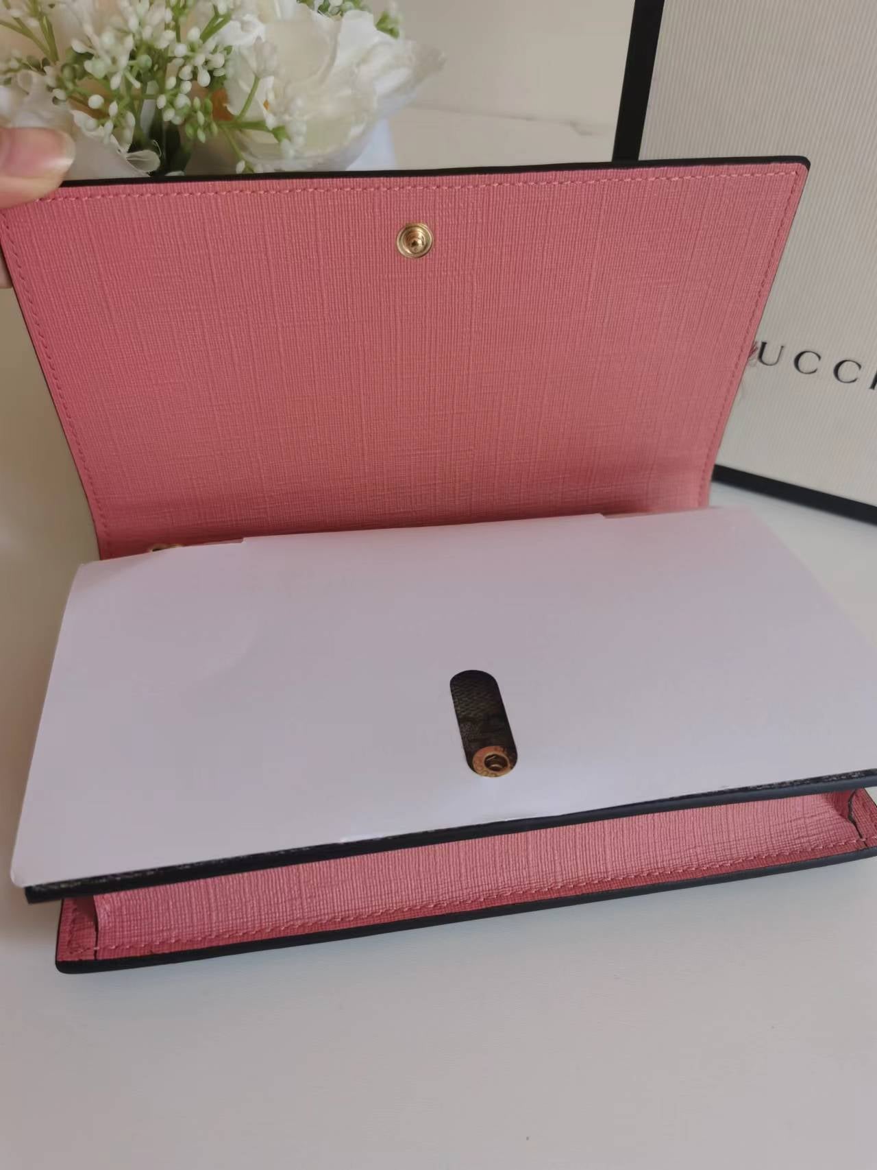 GUCCI GG Supreme Monogram Face Embroidered Chain Wallet Pink - luxhub.ca