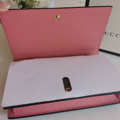 GUCCI GG Supreme Monogram Face Embroidered Chain Wallet Pink - luxhub.ca