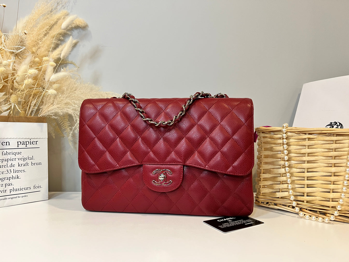Chanel Red Quilted Caviar Leather Jumbo Classic Single Flap Bag - luxhub.ca