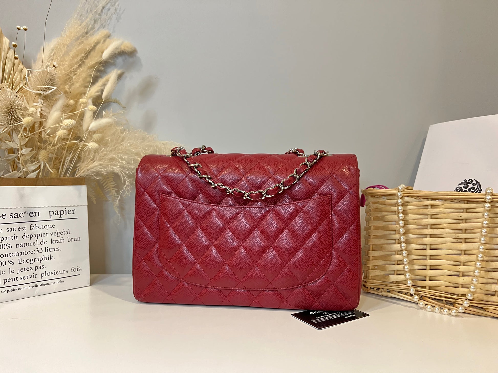 Chanel Red Quilted Caviar Leather Jumbo Classic Single Flap Bag - luxhub.ca