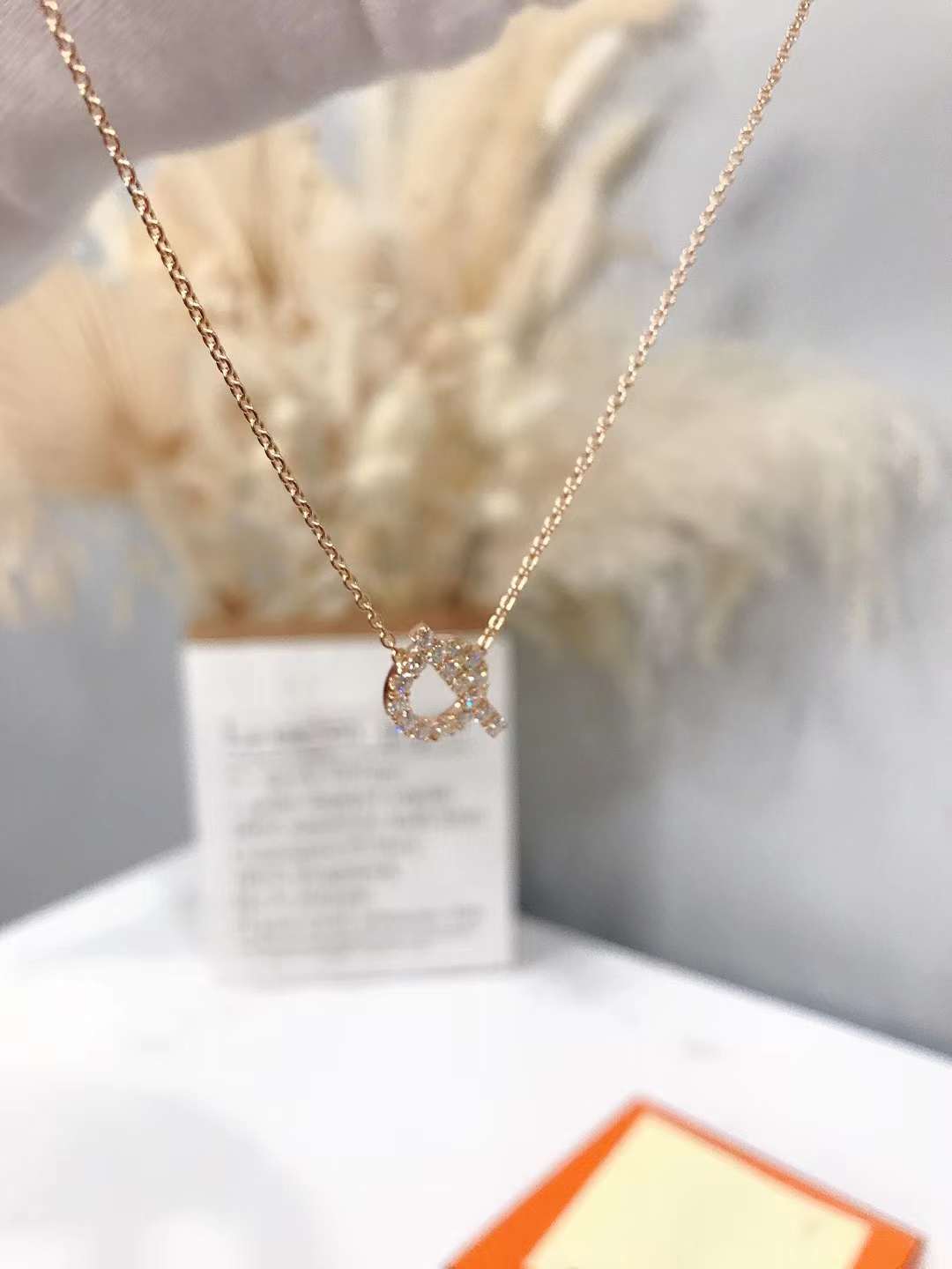HERMES 18K Rose Gold Diamond Finesse Pendant Necklace - luxhub.ca