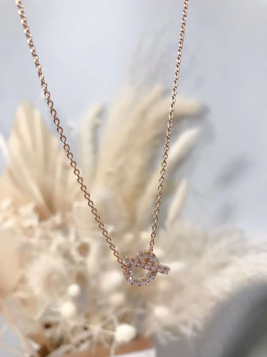 HERMES 18K Rose Gold Diamond Finesse Pendant Necklace - luxhub.ca
