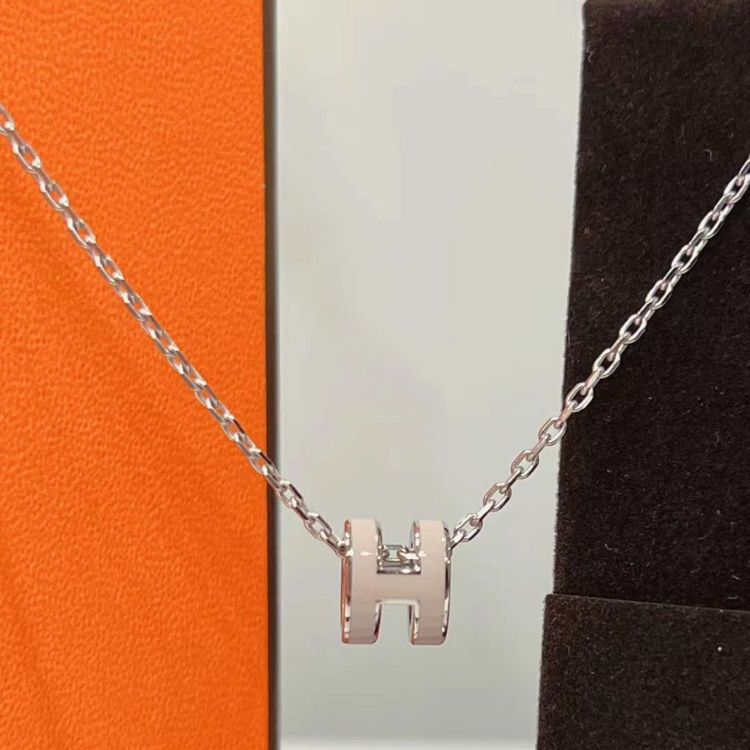 Hermes Mini Pop H Pendant Enamel Necklace White Rose Gold  Hardware - luxhub.ca