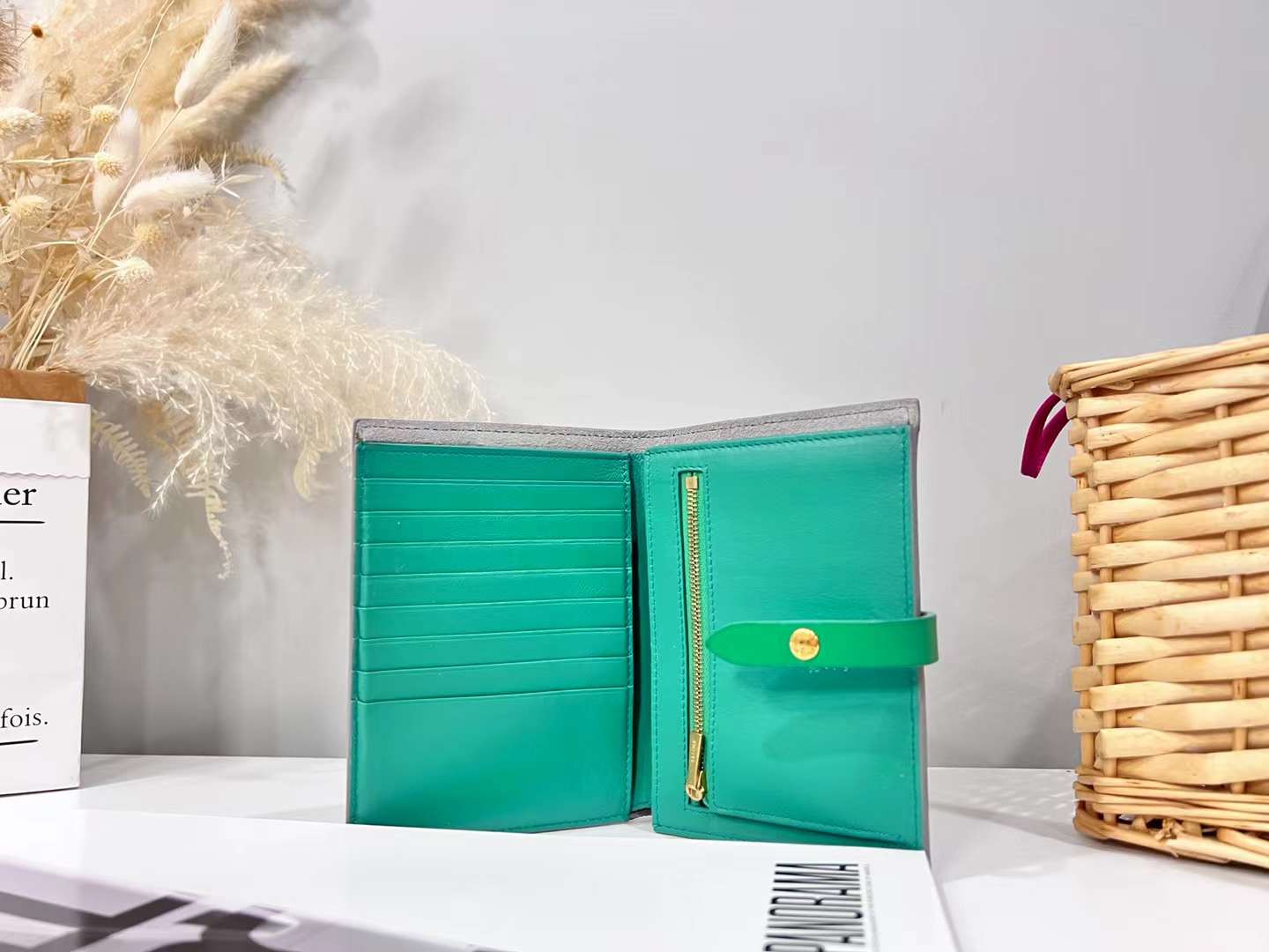Celine Gray Wallet with Green Interior - luxhub.ca