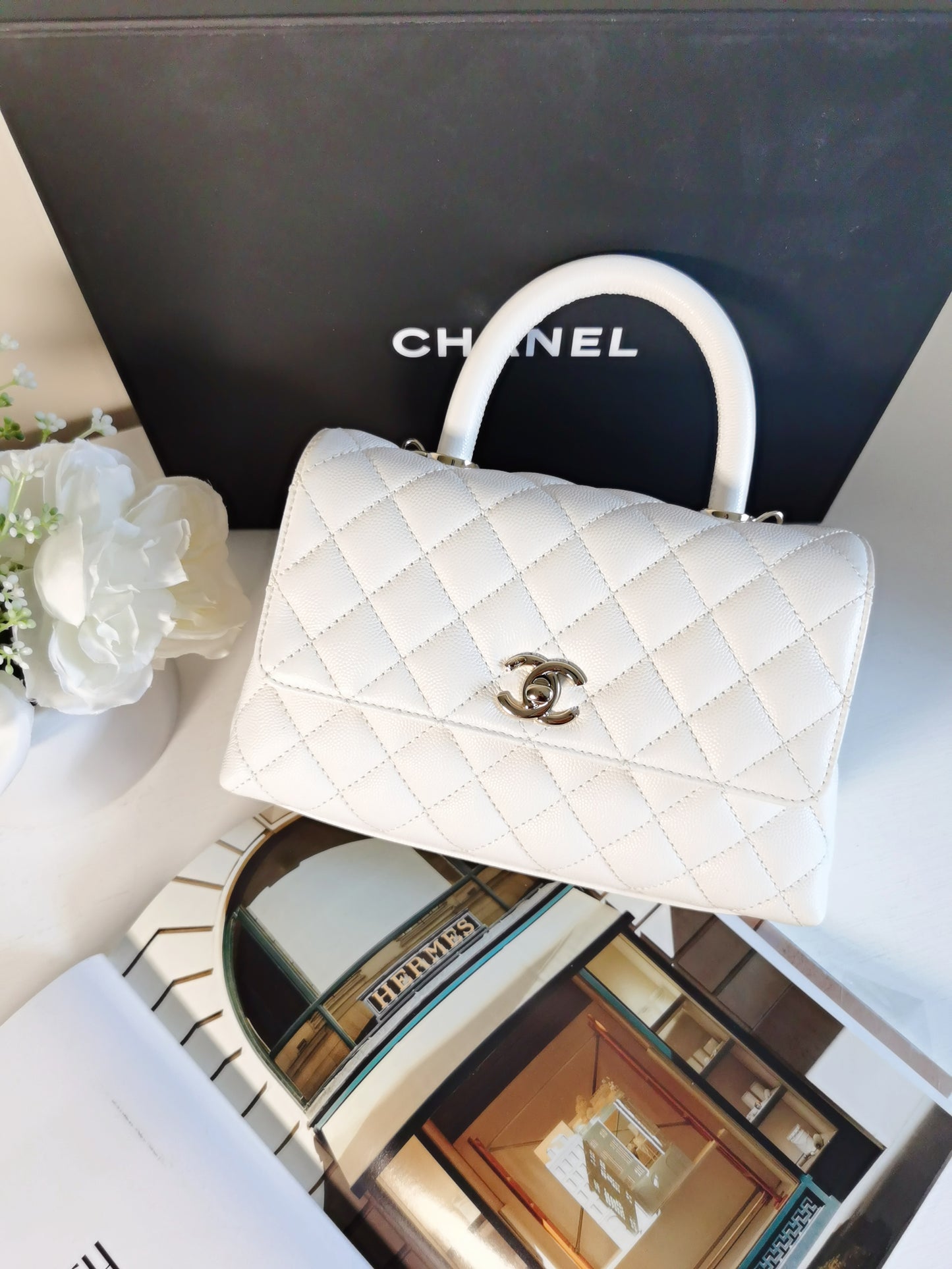 Chanel Mini Coco Handle Caviar Bag White New